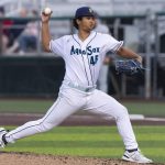 Everett AquaSox pitcher Nick Payero throws a pitch during the game against the Tri-City Dust Devils on Tuesday, May 6, 2025 in Everett, Washington. (Olivia Vanni / The Herald)