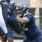 Seahawks offensive tackle Abraham Lucas, an Archbishop Murphy High School graduate, participates in OTAs at the Virginia Mason Athletic Center on Wednesday, June 4, 2025. (Photo courtesy of Rod Mar / Seattle Seahawks)