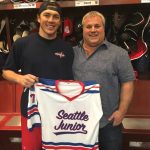 TJ Oshie and Mike Murphy pose for a picture in the Washington Capitals locker room in Washington, D.C. on Jan. 9, 2018. Oshie and the Capitals would win the Stanley Cup later that season. (Photo courtesy of Mike Murphy)
