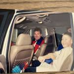A photograph captures Mike Murphy and a young TJ Oshie (right) in a car (c. 1997-1998) (Photo courtesy of Mike Murphy)