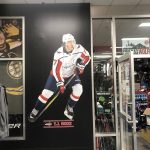 A FatHead sticker of TJ Oshie playing for the Washington Capitals is displayed at Olympicview Arena in Mountlake Terrace, Washington (Photo courtesy of Mike Murphy)