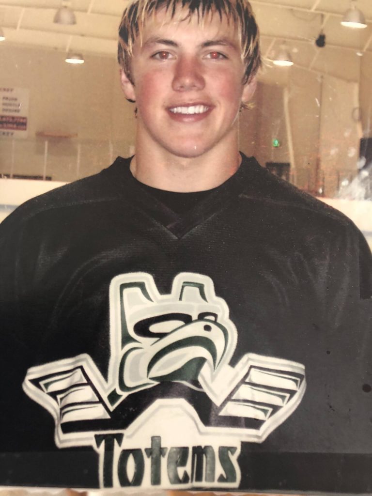Shortly after moving to Warroad, Minnesota in 2002, TJ Oshie helped out his youth coach Mike Murphy by coming back to suit up for the Seattle Junior Totems 17U team for a week to play in a couple exhibition games. (Photo courtesy of Mike Murphy)