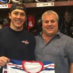 TJ Oshie and Mike Murphy pose for a picture in the Washington Capitals' locker room in Washington, D.C. on Jan. 9, 2018. Oshie and the Capitals would win the Stanley Cup later that season. (Photo courtesy of Mike Murphy)