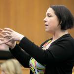 Public defender Heather Wolfenbarger speaks to the jury during opening statements in 2024 at Snohomish County Superior Court in Everett, Washington. A new statewide standard will call for public defenders to handle a maximum of 47 felony cases or 120 misdemeanor cases in a year, depending on ones primary area of practice. The current thresholds are 150 felonies and 400 misdemeanors. (Ryan Berry / The Herald)
