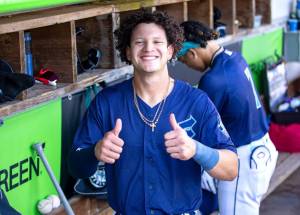 Everett's Luis Suisbel hit a walkoff solo home run against Tri-City at Funko Field on Tuesday, June 10, 2025. (Photo courtesy of Shari Sommerfeld / Everett AquaSox)