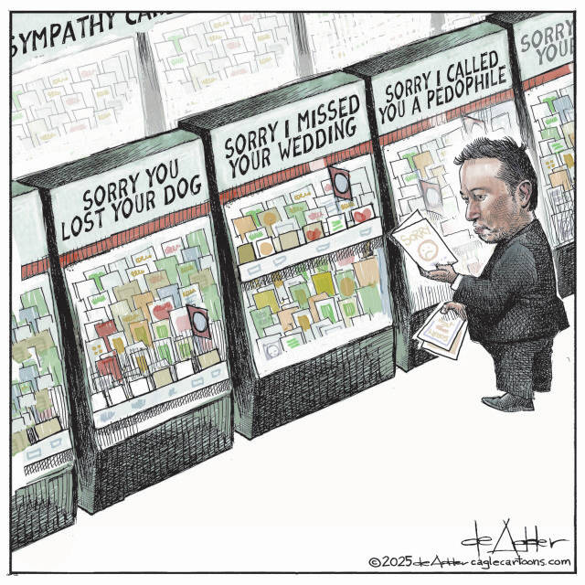THis is an editorial cartoon by Michael de Adder . Michael de Adder was born in Moncton, New Brunswick. He studied art at Mount Allison University where he received a Bachelor of Fine Arts in drawing and painting. He began his career working for The Coast, a Halifax-based alternative weekly, drawing a popular comic strip called Walterworld which lampooned the then-current mayor of Halifax, Walter Fitzgerald. This led to freelance jobs at The Chronicle-Herald and The Hill Times in Ottawa, Ontario.

 

After freelancing for a few years, de Adder landed his first full time cartooning job at the Halifax Daily News. After the Daily News folded in 2008, he became the full-time freelance cartoonist at New Brunswick Publishing. He was let go for political views expressed through his work including a cartoon depicting U.S. President Donald Trump’s border policies. He now freelances for the Halifax Chronicle Herald, the Toronto Star, Ottawa Hill Times and Counterpoint in the USA. He has over a million readers per day and is considered the most read cartoonist in Canada.

 

Michael de Adder has won numerous awards for his work, including seven Atlantic Journalism Awards plus a Gold Innovation Award for news animation in 2008. He won the Association of Editorial Cartoonists' 2002 Golden Spike Award for best editorial cartoon spiked by an editor and the Association of Canadian Cartoonists 2014 Townsend Award. The National Cartoonists Society for the Reuben Award has shortlisted him in the Editorial Cartooning category. He is a past president of the Association of Canadian Editorial Cartoonists and spent 10 years on the board of the Cartoonists Rights Network.