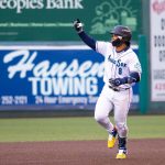 Everett AquaSox infielder Michael Arroyo celebrates after hitting a home run during Everett's 8-1 win against Tri-City at Funko Field in Everett, Washington on June 13, 2025. (Shari Sommerfeld / Everett AquaSox)