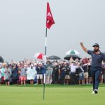 J. J. Spaun of the United States celebrates winning on the 18th green during the final round of the 125th U.S. Open at Oakmont Country Club on June 15, 2025, in Oakmont, Pennsylvania. (Patrick Smith / Getty Images / Tribune News Services)