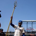 J.P. Crawford of the Seattle Mariners celebrates after the game against the Cleveland Guardians at T-Mobile Park on June 15, 2025, in Seattle. The Mariners won 6-0. (Stephen Brashear / Getty Images / Tribune News Services)