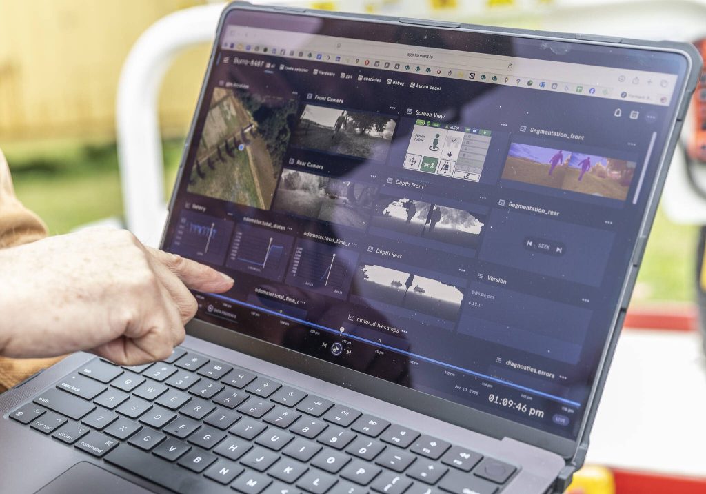 Steve Mantle shows the datasets that the Burro records while moving on Friday, June 13, 2025 in Snohomish, Washington. (Olivia Vanni / The Herald)