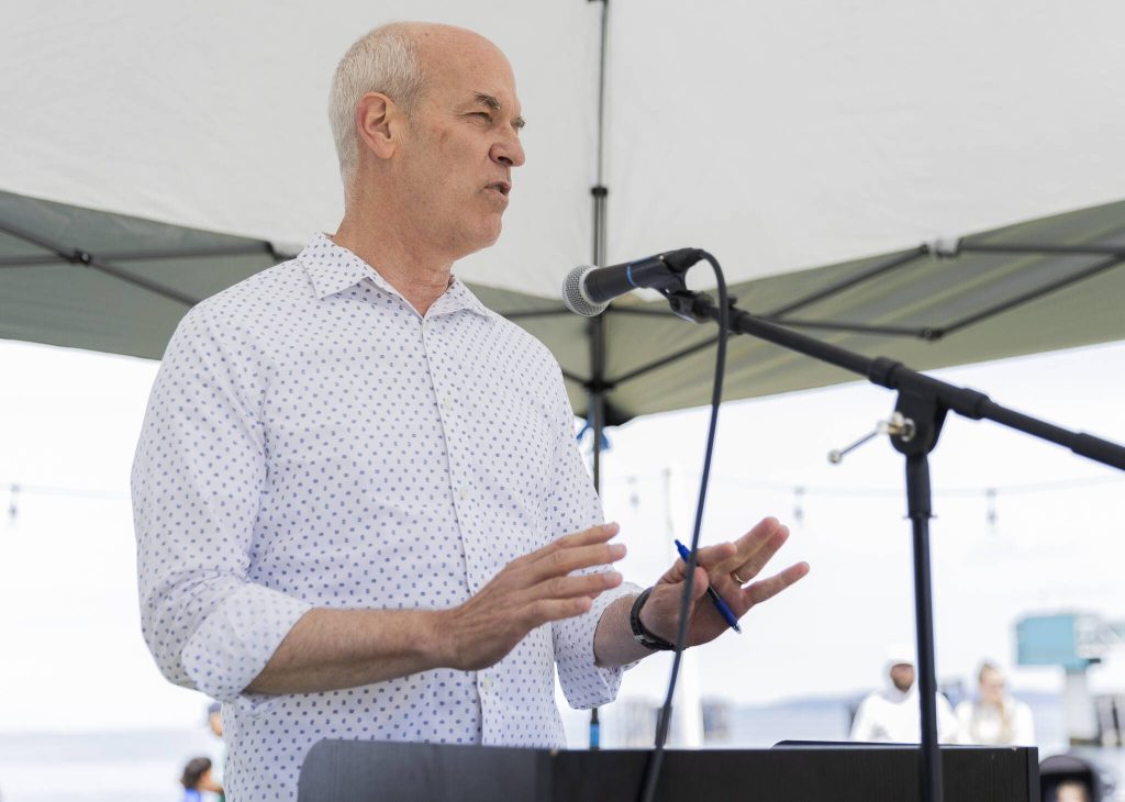 U.S. Rep. Rick Larsen speaks during Juneteenth at the Beachs Festival of Freedom on Thursday, June 19, 2025 in Edmonds, Washington. (Olivia Vanni / The Herald)