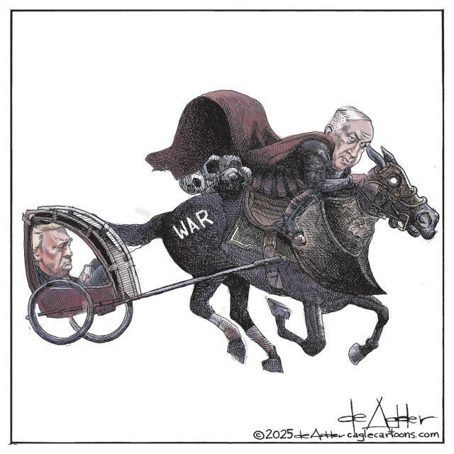 THis is an editorial cartoon by Michael de Adder . Michael de Adder was born in Moncton, New Brunswick. He studied art at Mount Allison University where he received a Bachelor of Fine Arts in drawing and painting. He began his career working for The Coast, a Halifax-based alternative weekly, drawing a popular comic strip called Walterworld which lampooned the then-current mayor of Halifax, Walter Fitzgerald. This led to freelance jobs at The Chronicle-Herald and The Hill Times in Ottawa, Ontario.

 

After freelancing for a few years, de Adder landed his first full time cartooning job at the Halifax Daily News. After the Daily News folded in 2008, he became the full-time freelance cartoonist at New Brunswick Publishing. He was let go for political views expressed through his work including a cartoon depicting U.S. President Donald Trump’s border policies. He now freelances for the Halifax Chronicle Herald, the Toronto Star, Ottawa Hill Times and Counterpoint in the USA. He has over a million readers per day and is considered the most read cartoonist in Canada.

 

Michael de Adder has won numerous awards for his work, including seven Atlantic Journalism Awards plus a Gold Innovation Award for news animation in 2008. He won the Association of Editorial Cartoonists' 2002 Golden Spike Award for best editorial cartoon spiked by an editor and the Association of Canadian Cartoonists 2014 Townsend Award. The National Cartoonists Society for the Reuben Award has shortlisted him in the Editorial Cartooning category. He is a past president of the Association of Canadian Editorial Cartoonists and spent 10 years on the board of the Cartoonists Rights Network.