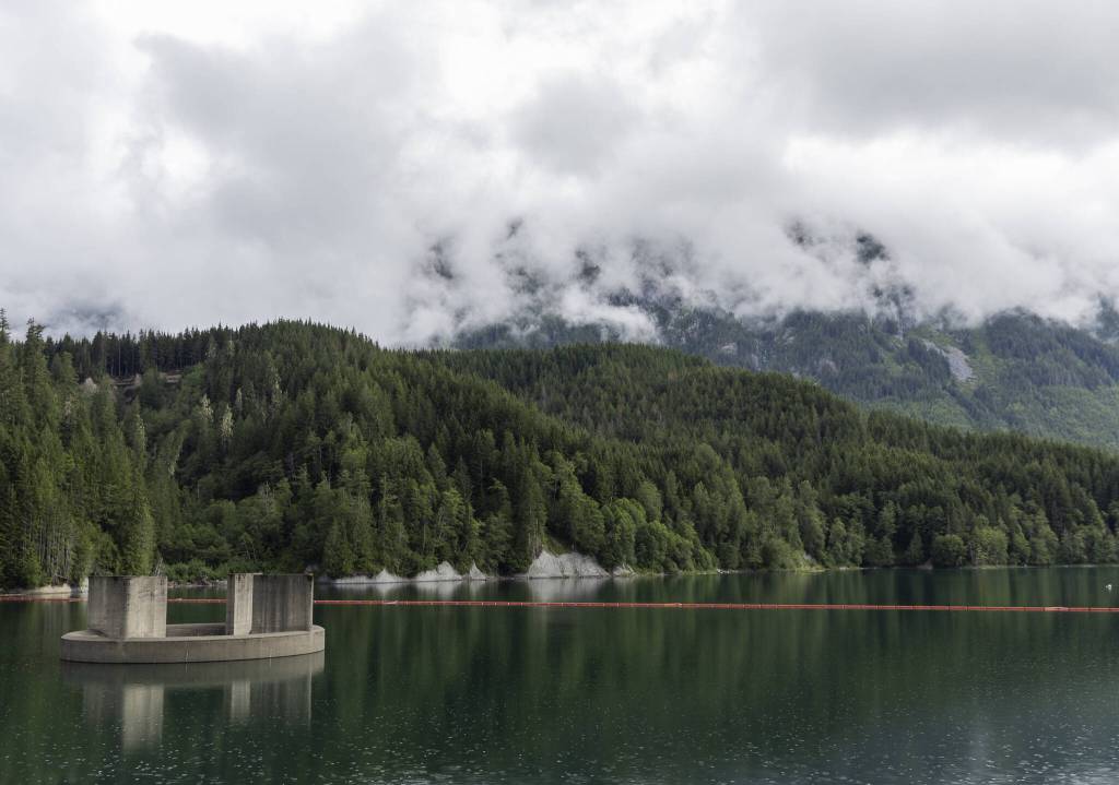A rain cloud rolls in above Spada Lake on Wednesday, June 18, 2025 in Granite Falls, Washington. (Olivia Vanni / The Herald)