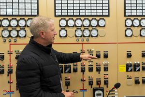 PUD Manager of Generation Operation and Engineering Scott Spahr talks about the different gages and monitoring on the control panel at the Henry M. Jackson Hydroelectric Project on Wednesday, June 18, 2025 in Sultan, Washington. (Olivia Vanni / The Herald)