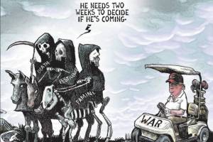 THis is an editorial cartoon by Michael de Adder . Michael de Adder was born in Moncton, New Brunswick. He studied art at Mount Allison University where he received a Bachelor of Fine Arts in drawing and painting. He began his career working for The Coast, a Halifax-based alternative weekly, drawing a popular comic strip called Walterworld which lampooned the then-current mayor of Halifax, Walter Fitzgerald. This led to freelance jobs at The Chronicle-Herald and The Hill Times in Ottawa, Ontario.

 

After freelancing for a few years, de Adder landed his first full time cartooning job at the Halifax Daily News. After the Daily News folded in 2008, he became the full-time freelance cartoonist at New Brunswick Publishing. He was let go for political views expressed through his work including a cartoon depicting U.S. President Donald Trump’s border policies. He now freelances for the Halifax Chronicle Herald, the Toronto Star, Ottawa Hill Times and Counterpoint in the USA. He has over a million readers per day and is considered the most read cartoonist in Canada.

 

Michael de Adder has won numerous awards for his work, including seven Atlantic Journalism Awards plus a Gold Innovation Award for news animation in 2008. He won the Association of Editorial Cartoonists' 2002 Golden Spike Award for best editorial cartoon spiked by an editor and the Association of Canadian Cartoonists 2014 Townsend Award. The National Cartoonists Society for the Reuben Award has shortlisted him in the Editorial Cartooning category. He is a past president of the Association of Canadian Editorial Cartoonists and spent 10 years on the board of the Cartoonists Rights Network.