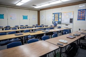 A classroom inside College Place Middle School in Lynnwood in 2023. New discipline guidelines for public school students will go into effect across Washington state next month. (Annie Barker / The Herald)