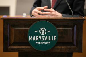 Marysville Mayor Jon Nehring gives the state of the city address at the Marysville Civic Center on Wednesday, Jan. 31, 2024, in Marysville, Washington. (Ryan Berry / The Herald)