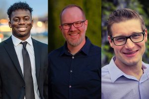 From left to right, Lynnwood City Council Position 3 candidates Josh Binda, Tyler Hall and Bryce Owings.