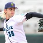 AquaSox pitcher Taylor Dollard winds up for a pitch in Everetts 9-4 loss to the Eugene Emeralds at Funko Field on June 25, 2025. (Photo courtesy of Evan Morud / Everett AquaSox)