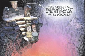 THis is an editorial cartoon by Michael de Adder . Michael de Adder was born in Moncton, New Brunswick. He studied art at Mount Allison University where he received a Bachelor of Fine Arts in drawing and painting. He began his career working for The Coast, a Halifax-based alternative weekly, drawing a popular comic strip called Walterworld which lampooned the then-current mayor of Halifax, Walter Fitzgerald. This led to freelance jobs at The Chronicle-Herald and The Hill Times in Ottawa, Ontario.

 

After freelancing for a few years, de Adder landed his first full time cartooning job at the Halifax Daily News. After the Daily News folded in 2008, he became the full-time freelance cartoonist at New Brunswick Publishing. He was let go for political views expressed through his work including a cartoon depicting U.S. President Donald Trump’s border policies. He now freelances for the Halifax Chronicle Herald, the Toronto Star, Ottawa Hill Times and Counterpoint in the USA. He has over a million readers per day and is considered the most read cartoonist in Canada.

 

Michael de Adder has won numerous awards for his work, including seven Atlantic Journalism Awards plus a Gold Innovation Award for news animation in 2008. He won the Association of Editorial Cartoonists' 2002 Golden Spike Award for best editorial cartoon spiked by an editor and the Association of Canadian Cartoonists 2014 Townsend Award. The National Cartoonists Society for the Reuben Award has shortlisted him in the Editorial Cartooning category. He is a past president of the Association of Canadian Editorial Cartoonists and spent 10 years on the board of the Cartoonists Rights Network.