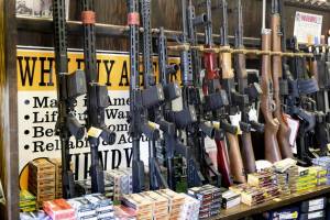 Guns for sale at Casos Gun-A-Rama in Jersey City, New Jersey, which has been open since 1967. (Photo by Aristide Economopoulos/New Jersey Monitor)