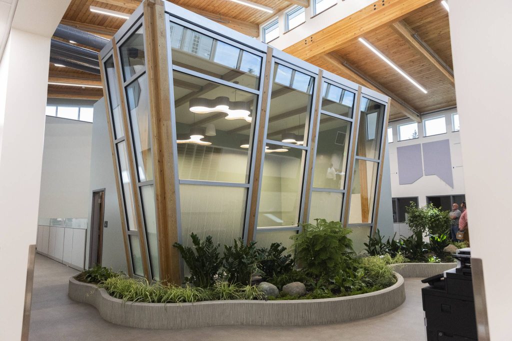 Inside the office space of the new City of Monroe building on Monday, July 14, 2025 in Monroe, Washington. (Olivia Vanni / The Herald)