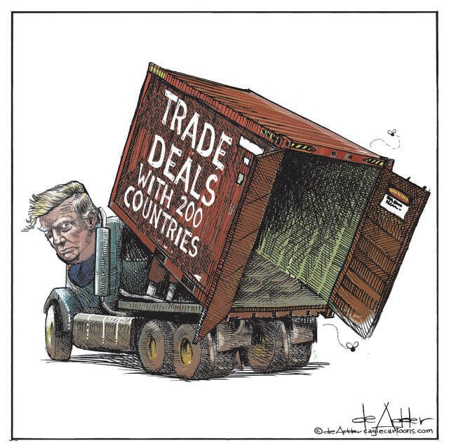 THis is an editorial cartoon by Michael de Adder . Michael de Adder was born in Moncton, New Brunswick. He studied art at Mount Allison University where he received a Bachelor of Fine Arts in drawing and painting. He began his career working for The Coast, a Halifax-based alternative weekly, drawing a popular comic strip called Walterworld which lampooned the then-current mayor of Halifax, Walter Fitzgerald. This led to freelance jobs at The Chronicle-Herald and The Hill Times in Ottawa, Ontario.

 

After freelancing for a few years, de Adder landed his first full time cartooning job at the Halifax Daily News. After the Daily News folded in 2008, he became the full-time freelance cartoonist at New Brunswick Publishing. He was let go for political views expressed through his work including a cartoon depicting U.S. President Donald Trump’s border policies. He now freelances for the Halifax Chronicle Herald, the Toronto Star, Ottawa Hill Times and Counterpoint in the USA. He has over a million readers per day and is considered the most read cartoonist in Canada.

 

Michael de Adder has won numerous awards for his work, including seven Atlantic Journalism Awards plus a Gold Innovation Award for news animation in 2008. He won the Association of Editorial Cartoonists' 2002 Golden Spike Award for best editorial cartoon spiked by an editor and the Association of Canadian Cartoonists 2014 Townsend Award. The National Cartoonists Society for the Reuben Award has shortlisted him in the Editorial Cartooning category. He is a past president of the Association of Canadian Editorial Cartoonists and spent 10 years on the board of the Cartoonists Rights Network.