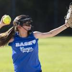 Reese Caskey throws the ball to first base during practice on Wednesday, July 16, 2025 in Mill Creek, Washington. (Olivia Vanni / The Herald)