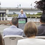 Robin Mayhew, a deputy regional administrator at the Washington Department of Transportation, speaks at a ribbon cutting for the new I-5/SR529 interchange on Tuesday, July 22, 2025 in Marysville, Washington. (Olivia Vanni / The Herald)
