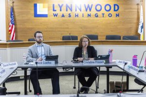 Lynnwood Mayor Christine Frizzell speaks during a city council meeting on Monday, March 17, 2025 in Lynnwood, Washington. (Olivia Vanni / The Herald)