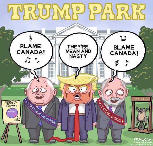 Editorial Cartoon by Graeme MacKay, The Hamilton Spectator – Wednesday July 23, 2025

Canadian retaliation against Trump's tariffs gains traction as Hoekstra labels the nation "mean and nasty."

The Mischaracterization of Canada as "Mean and Nasty"

Recent remarks by Pete Hoekstra, the U.S. Ambassador to Canada, highlight a perplexing narrative. Hoekstra suggested that President Trump perceives Canadians as "mean and nasty" due to their economic responses to U.S. policies. This sentiment, however, overlooks the broader context of tensions between the two countries, largely initiated by the Trump administration.

The imposition of 50% tariffs on Canadian-made steel by the Trump administration was a unilateral move that sent shockwaves through the Canadian economy. This decision, made under the guise of national security concerns, threatened the stability of Canada's steel industry and had far-reaching implications for car manufacturing and other sectors. Such actions do not foster a positive relationship but rather exacerbate existing tensions.

News: Trump thinks Canadians ‘nasty’ for avoiding U.S. travel, banning booze: ambassador https://www.thestar.com/politics/trump-thinks-canadians-nasty-for-avoiding-u-s-travel-banning-booze-ambassador/article_e7d57550-e790-57bf-82ec-dfa63ac3b133.html 

Compounding the issue, the Trump administration falsely justified these tariffs by claiming an emergency measure was required to combat an overblown threat of fentanyl entering the U.S. from Canada. This narrative, lacking substantial evidence, served as a hollow pretext for economic aggression, further straining diplomatic relations.

Trump’s rhetoric only added fuel to the fire. Referring to Justin Trudeau as the "governor" of Canada and suggesting that Canada could become the "51st state" were not terms of endearment but rather dismissive comments that undermined Canada's sovereignty. Such remarks can be seen as condescending and disrespectful, contributing to a narra
