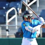 Tai Peete of the Everett AquaSox bats at Funko Field. (Photo courtesy of Evan Morud, Everett AquaSox)