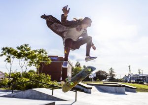 Steven Lindquist does a kickflip off of a set of stairs at the Edmonds Skate Park at the Civic Center on Monday, June 16, 2025 in Edmonds, Washington. (Olivia Vanni / The Herald)