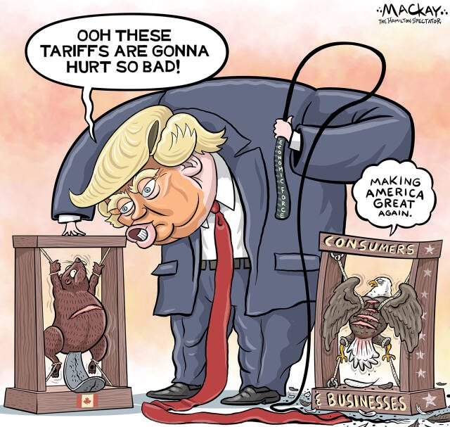 Editorial Cartoon by Graeme MacKay, The Hamilton Spectator – Thursday July 31, 2025

U.S. consumers and businesses face increased costs and economic strain due to tariffs, regardless of a trade deal with Canada, impacting prices and supply chains.