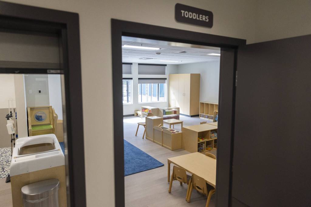 Inside one of the toddler rooms at the new Marysville Family YMCA Early Learning Center on Tuesday, Aug. 5, 2025 in Marysville, Washington. (Olivia Vanni / The Herald)