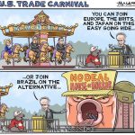 Editorial Cartoon by Graeme MacKay, The Hamilton Spectator – Tuesday July 29, 2025

Canada's Prime Minister Mark Carney faces tough choices as he navigates trade negotiations with a hostile U.S. administration, balancing economic stability with sovereignty.

Carney's Delicate Dance with U.S. Trade Policies

In an era of heightened global tensions and shifting alliances, Canada finds itself at a critical juncture, faced with the daunting task of renegotiating its trade relationship with a United States led by a President whose approach to international commerce has been nothing short of combative. The Carney government stands on the precipice of a decision that could redefine Canada's economic landscape, with every path fraught with complexities and potential pitfalls.

Opinion: The world is caving to Trump’s one-sided trade ‘deals.’ Canada should show him the door  https://www.thestar.com/business/the-world-is-caving-to-trump-s-one-sided-trade-deals-canada-should-show-him/article_8d2a28db-5cc0-4703-817c-0e2d2ff8abdb.html

The opinion landscape, as articulated by David Olive in the Toronto Star, starkly portrays U.S. President Donald Trump's trade policies as a modern-day protection racket, where tariffs are wielded not as tools of negotiation but as instruments of economic coercion. The underlying sentiment is clear: these so-called "deals" are less about mutual benefit and more about extracting concessions at the expense of foreign partners. For Canada, the implications are profound.

Prime Minister Mark Carney faces a conundrum that offers no easy solutions. On one hand, capitulating to Trump's demands might provide short-term economic stability, safeguarding key industries and preserving jobs. On the other, such a move could be perceived as a surrender of sovereignty, compromising Canada's ability to chart its own economic course. The potential backlash from a public that values independence and fairness could be politically devastating.

The reader comme