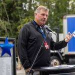 Hope Creek Executive Director Tom Sweeney speaks at the groundbreaking for the new Mill Creek Community Food Bank site on Monday, Aug. 4, 2025 in Mill Creek, Washington. (Olivia Vanni / The Herald)