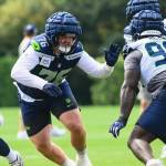Seahawks guard Grey Zabel (76), who is expected to play in Thursdays preseason opener, practices on Tuesday, August 5, 2025 at the Virginia Mason Athletic Center in Renton, Washington. (Photo courtesy of Edwin Hooper / Seattle Seahawks)