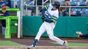 Anthony Donofrio of the Everett AquaSox bats against the Tri-City Dust Devils at Funko Field in Everett, Washington on Thursday, August 7, 2025. (Photo courtesy of Shari Sommerfeld / Everett AquaSox)