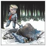 THis is an editorial cartoon by Michael de Adder . Michael de Adder was born in Moncton, New Brunswick. He studied art at Mount Allison University where he received a Bachelor of Fine Arts in drawing and painting. He began his career working for The Coast, a Halifax-based alternative weekly, drawing a popular comic strip called Walterworld which lampooned the then-current mayor of Halifax, Walter Fitzgerald. This led to freelance jobs at The Chronicle-Herald and The Hill Times in Ottawa, Ontario.

 

After freelancing for a few years, de Adder landed his first full time cartooning job at the Halifax Daily News. After the Daily News folded in 2008, he became the full-time freelance cartoonist at New Brunswick Publishing. He was let go for political views expressed through his work including a cartoon depicting U.S. President Donald Trump’s border policies. He now freelances for the Halifax Chronicle Herald, the Toronto Star, Ottawa Hill Times and Counterpoint in the USA. He has over a million readers per day and is considered the most read cartoonist in Canada.

 

Michael de Adder has won numerous awards for his work, including seven Atlantic Journalism Awards plus a Gold Innovation Award for news animation in 2008. He won the Association of Editorial Cartoonists' 2002 Golden Spike Award for best editorial cartoon spiked by an editor and the Association of Canadian Cartoonists 2014 Townsend Award. The National Cartoonists Society for the Reuben Award has shortlisted him in the Editorial Cartooning category. He is a past president of the Association of Canadian Editorial Cartoonists and spent 10 years on the board of the Cartoonists Rights Network.