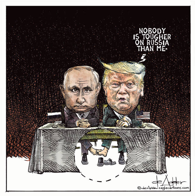 THis is an editorial cartoon by Michael de Adder . Michael de Adder was born in Moncton, New Brunswick. He studied art at Mount Allison University where he received a Bachelor of Fine Arts in drawing and painting. He began his career working for The Coast, a Halifax-based alternative weekly, drawing a popular comic strip called Walterworld which lampooned the then-current mayor of Halifax, Walter Fitzgerald. This led to freelance jobs at The Chronicle-Herald and The Hill Times in Ottawa, Ontario.

 

After freelancing for a few years, de Adder landed his first full time cartooning job at the Halifax Daily News. After the Daily News folded in 2008, he became the full-time freelance cartoonist at New Brunswick Publishing. He was let go for political views expressed through his work including a cartoon depicting U.S. President Donald Trump’s border policies. He now freelances for the Halifax Chronicle Herald, the Toronto Star, Ottawa Hill Times and Counterpoint in the USA. He has over a million readers per day and is considered the most read cartoonist in Canada.

 

Michael de Adder has won numerous awards for his work, including seven Atlantic Journalism Awards plus a Gold Innovation Award for news animation in 2008. He won the Association of Editorial Cartoonists' 2002 Golden Spike Award for best editorial cartoon spiked by an editor and the Association of Canadian Cartoonists 2014 Townsend Award. The National Cartoonists Society for the Reuben Award has shortlisted him in the Editorial Cartooning category. He is a past president of the Association of Canadian Editorial Cartoonists and spent 10 years on the board of the Cartoonists Rights Network.