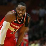 The Washington Wizards' John Wall smiles during the fourth quarter against the Miami Heat at the AmericanAirlines Arena in Miami on Wednesday, Nov. 15, 2017. The Wizards won, 102-93. (David Santiago / Miami Herald / Tribune News Services)