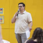 John Glennon, executive director of hunger prevention services for Volunteers of America Western Washington, speaks during a listening session with on Gov. Bob Ferguson and Rep. Rick Larsen Thursday, Aug. 21, 2025 in Lynnwood, Washington. (Olivia Vanni / The Herald)