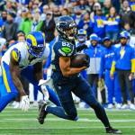 Seahawks receiver Cody White, who made Seattles initial 53-man roster on Tuesday, runs with the ball during the 2024 season. (Photo courtesy Edwin Hooper / Seattle Seahawks)