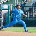 AquaSox pitcher Nick Payero delivers a pitch during Everetts 7-5 win against the Eugene Emeralds at Funko Field on Aug. 31, 2025. (Joe Pohoryles / The Herald)