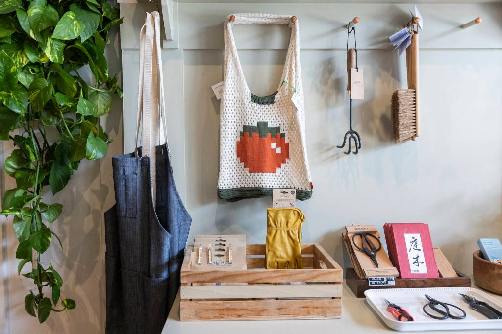 A selection of gardening tools and household items available at Petrikor on Thursday, July 31, 2025 in Everett, Washington. (Olivia Vanni / The Herald)