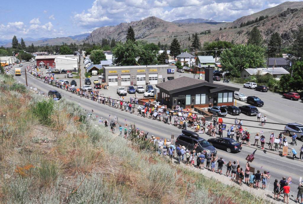 About 700 people gathered in Twisp on June 14 as part of the nationwide No Kings protest. (Sue Misao)