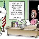 What  a kid did on his summer vaca, essay, acronyms,  NYC, GR8, MoMA, SoHo,  grade school, elementary school, school teacher. ROTFL, CYAL8R