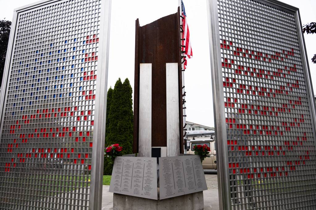 A memorial honoring victims of the Sept. 11, 2001 attacks on Thursday in Edmonds. (Will Geschke / The Herald)erald)