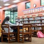 A student sits at a table in the Teen section of the Mukitelo Library on Tuesday, Sept. 9, 2025 in Mukilteo, Washington. (Olivia Vanni / The Herald)